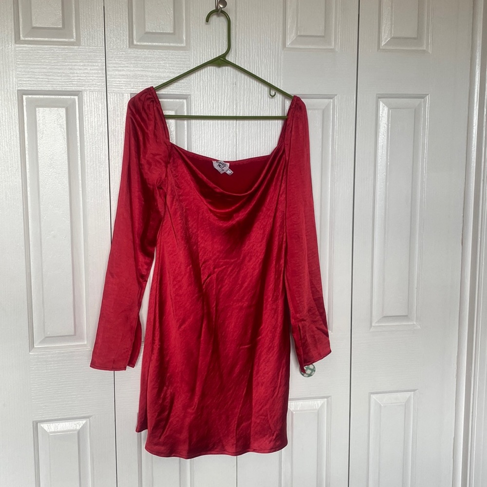 Princess Polly red dress with wide sleeves and square neck